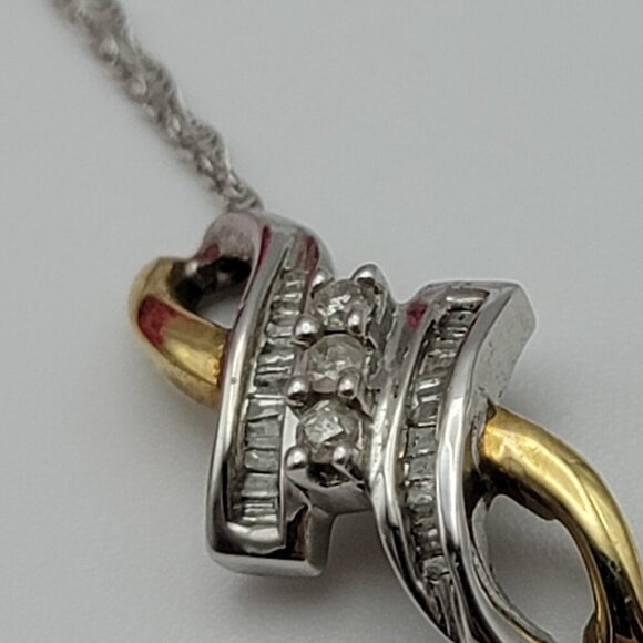 Vtg. JWBR 10K Yellow And White Gold Diamond Infinity Pendant Necklace 18" Signed - Picture 3 of 12